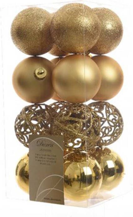 Shoppartners Kerstballen kunststof mix goud 6cm 16st Kerstartikelen