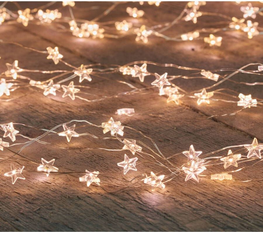 Shoppartners Kerstverlichting cascadelichtjes met timer 40 lampjes sterretjes warm wit Voor binnen gebruik