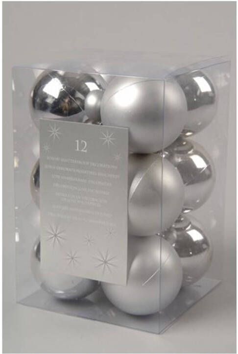 Shoppartners Kesrtballen kunststof 6cm kerst zilver Kerstartikelen