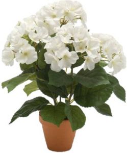 Merkloos Kunstplant Hortensia wit in terracotta pot 40 cm Kamerplant witte Hortensia Kunstplanten