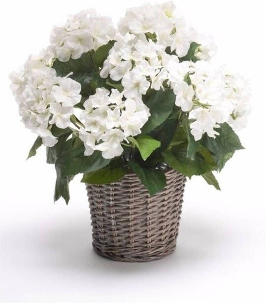 Shoppartners Kunstplant witte Hortensia in mand 45 cm