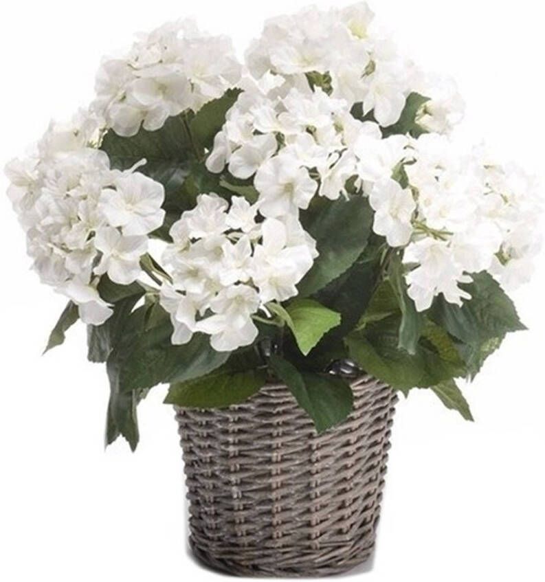 Shoppartners Kunstplant witte Hortensia in mand 45 cm Kunstplanten
