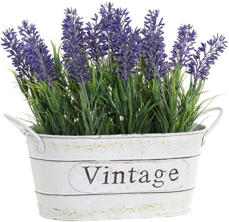 Items Lavendel kunstplant kamerplant in metalen emmer wit 20 cm Kunstplanten