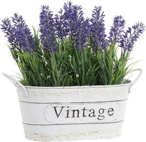Items Lavendel kunstplant kamerplant in metalen emmer wit H20 cm x D18 cm Kunstplanten nepplanten Kunstplanten