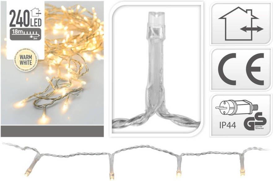 Merkloos Kerstverlichting LED lichtsnoer transparant 240 warm witte lampjes voo binnen en buiten Kerstverlichting kerstboom