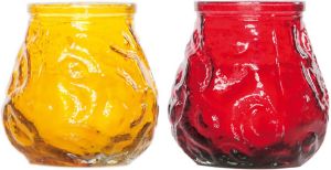 Cosy & Trendy Lowboy tafel kaarsen setje van 4x stuks 7 cm in rood geel Buiten en binnen Waxinelichtjes