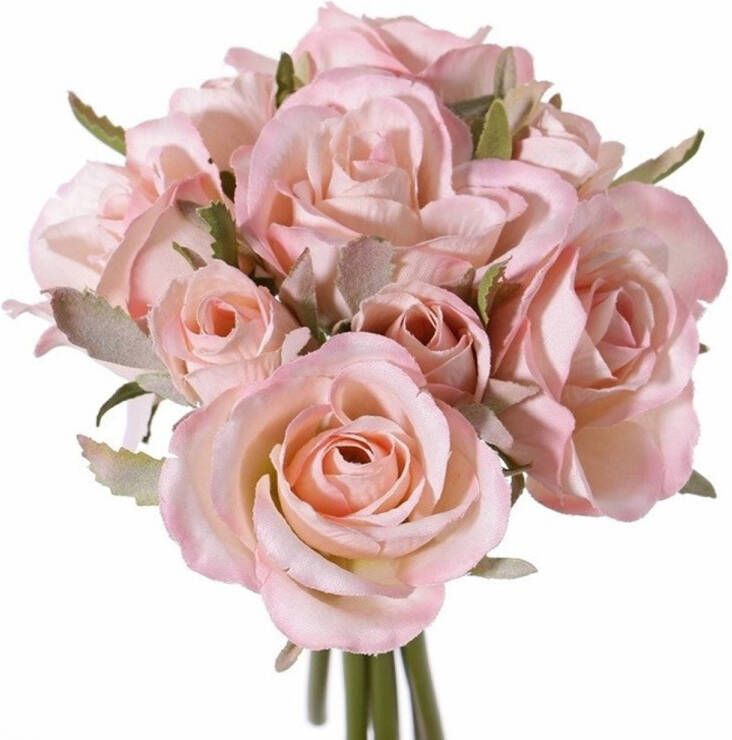 Shoppartners Luxe boeket kunstbloemen roze rozen 20 cm Kunstbloemen