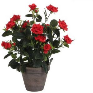 Mica Decorations Rode rozen kunstplant 33 cm in pot stan grey Kunstplanten nepplanten Kunstplanten