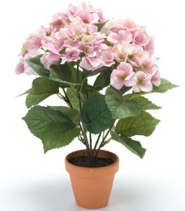 Emerald Roze hortensia kunstplant in kunststof pot 40 cm Kunstplanten Nepplanten Hortensia planten in pot Kunstplanten