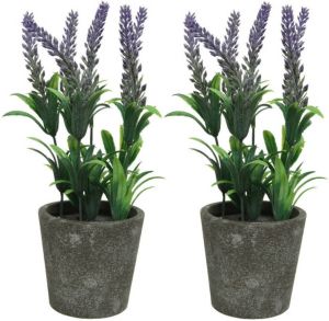 Merkloos Set van 2x stuks groene Lavandula lavendel lavender kunstplant 27 cm in plastic pot Nepplanten Kamerplantjes kantoorplantjes Kunstplanten