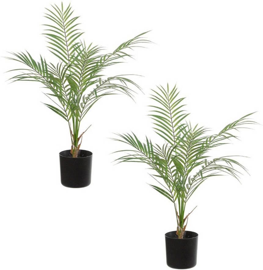 Louis Maes Set van 2x stuks groene areca palm Dypsis Lutescens kunstplanten in zwarte kunststof pot 60 cm Kunstplanten
