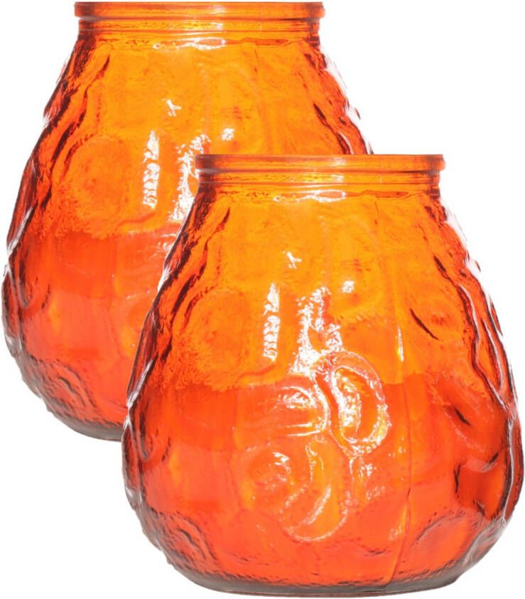 Shoppartners Set van 2x stuks oranje Lowboy buiten tafel sfeer kaarsen 10 cm 40 branduren in glas Waxinelichtjes