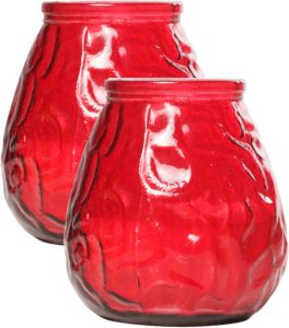 Cosy & Trendy Set van 2x stuks rode Lowboy buiten tafel sfeer kaarsen 10 cm 40 branduren in glas Tuinkaarsen Waxinelichtjes