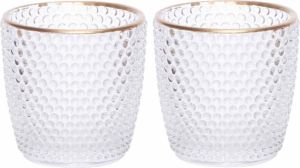 Cosy & Trendy Set van 2x stuks theelichthouders waxinelichthouders glas bubbels transparant 7 5 cm Windlichtjes kaarsenhouders Waxinelichtjeshouders