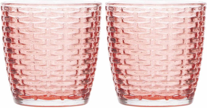 Cosy & Trendy Set van 2x stuks theelichthouders waxinelichthouders glas rood 9 x 9 cm steentjes motief Windlichtjes kaarsenhouders Waxinelichtjeshouders