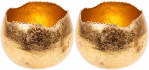 Cosy & Trendy Set van 2x stuks theelichthouders waxinelichthouders glas goud metaal 10 cm Windlichtjes kaarsenhouders Waxinelichtjeshouders