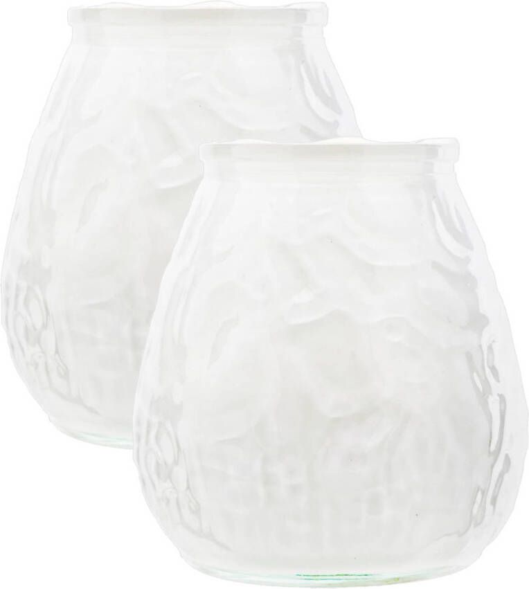 Shoppartners Set van 2x stuks witte Lowboy buiten tafel sfeer kaarsen 10 cm 40 branduren in glas Waxinelichtjes