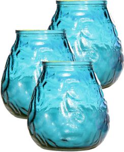 Cosy & Trendy Set van 3x stuks blauwe Lowboy buiten tuin tafel sfeer kaarsen 10 cm 40 branduren in glas Tuinkaarsen Waxinelichtjes