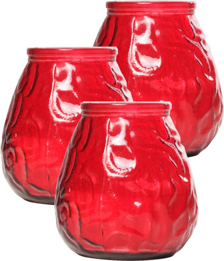 Shoppartners Set van 3x stuks rode Lowboy buiten tafel sfeer kaarsen 10 cm 40 branduren in glas Waxinelichtjes