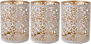 Cosy & Trendy Set van 3x stuks theelichthouders waxinelichthouders glas antiek goud white wash 13 cm Windlichtjes kaarsenhouders Waxinelichtjeshouders