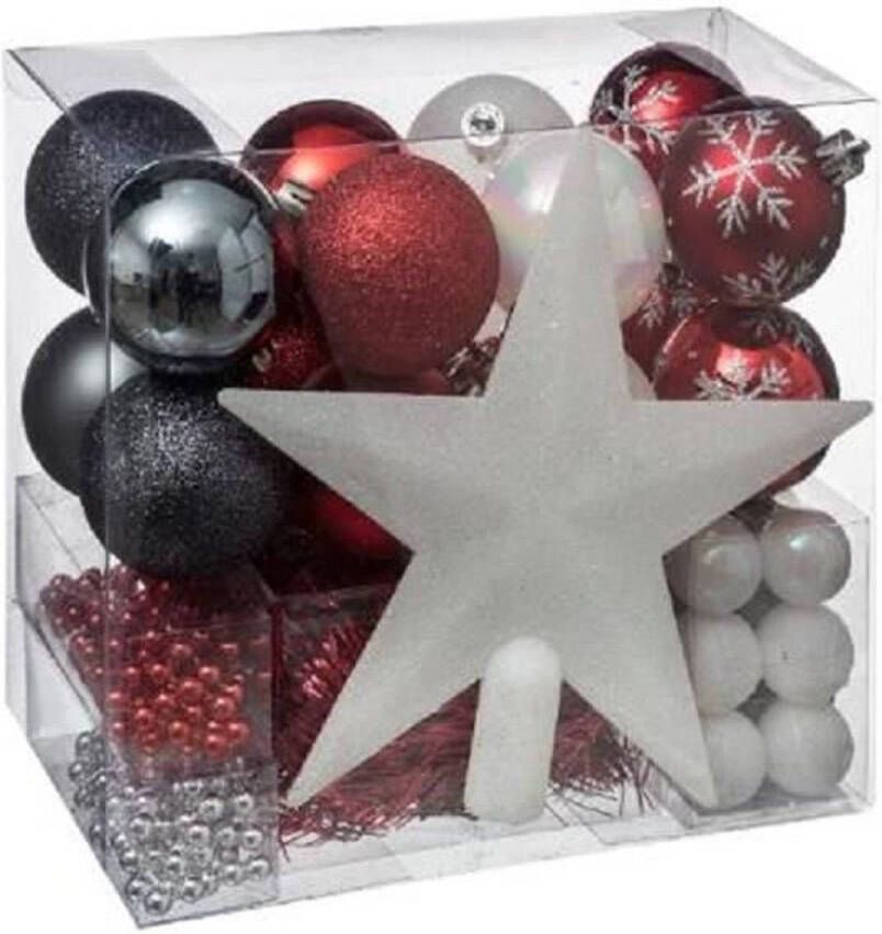 Atmosphera Set van 43x stuks kunststof kerstballen met ster piek rood wit grijs mix Kerstbal
