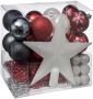 Atmosphera Set van 43x stuks kunststof kerstballen met ster piek rood wit grijs mix Kerstbal - Thumbnail 1