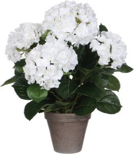 Mica Decorations Witte Hydrangea hortensia kunstplant 45 cm in grijze pot Kunstplanten nepplanten Kunstplanten