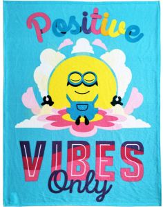 SimbaShop Minions Fleece deken Positive Vibes 130 x 170 cm Blauw