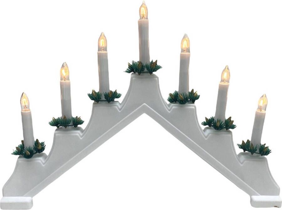 Merkloos Christmas Decoration kaarsenbrugA  wit 41 x 6 x 30 cm hout kerstverlichting figuur