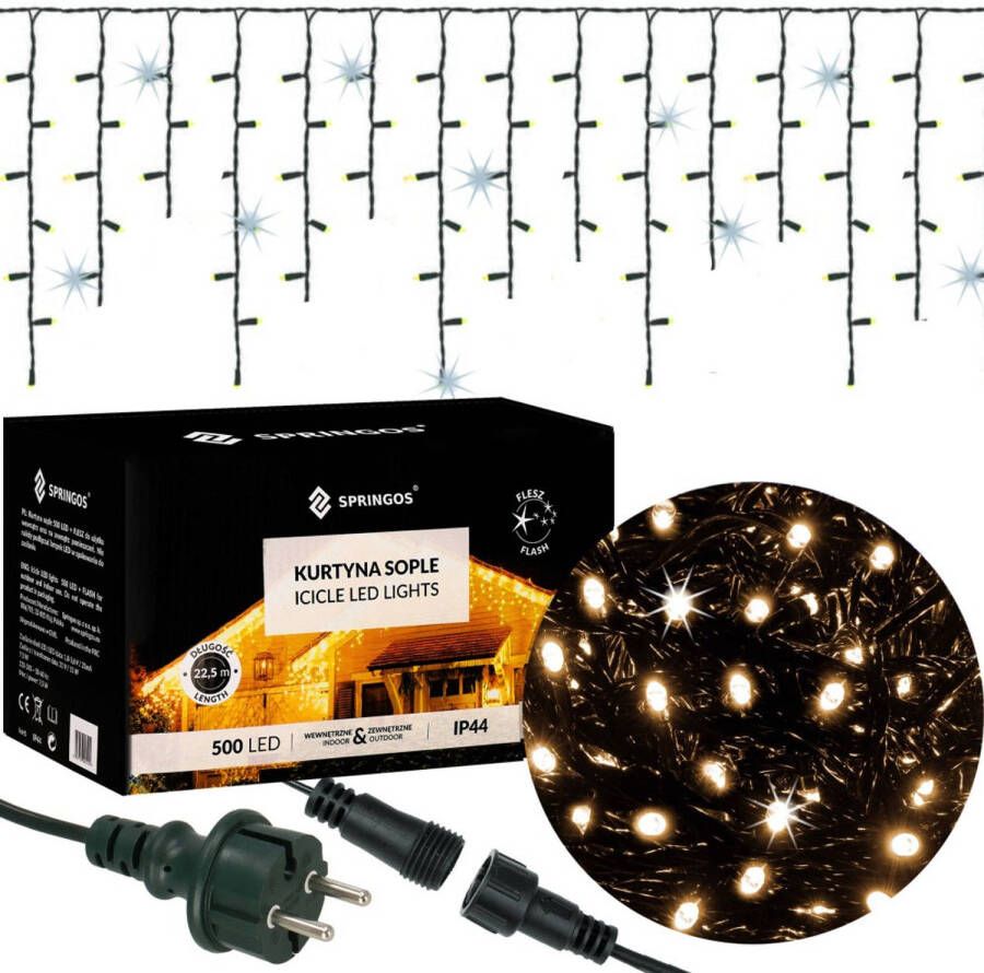 Springos IJspegel Verlichting Kerstverlichting Buiten 20 m + 2.5 m Snoer 500 LED Flash Koppelbaar Warm Wit Koel Wit