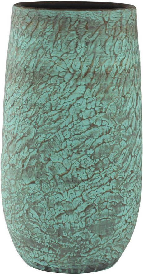 Ter Steege Hoge bloempot plantenpot vaas van keramiek in de kleur antiek brons groen met diameter 27 cm en hoogte 50 cm Vazen