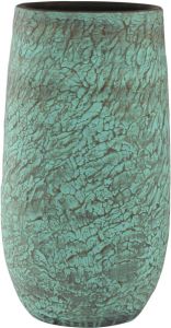 Ter Steege Hoge bloempot plantenpot vaas van keramiek in de kleur antiek brons groen met diameter 27 cm en hoogte 50 cm Vazen