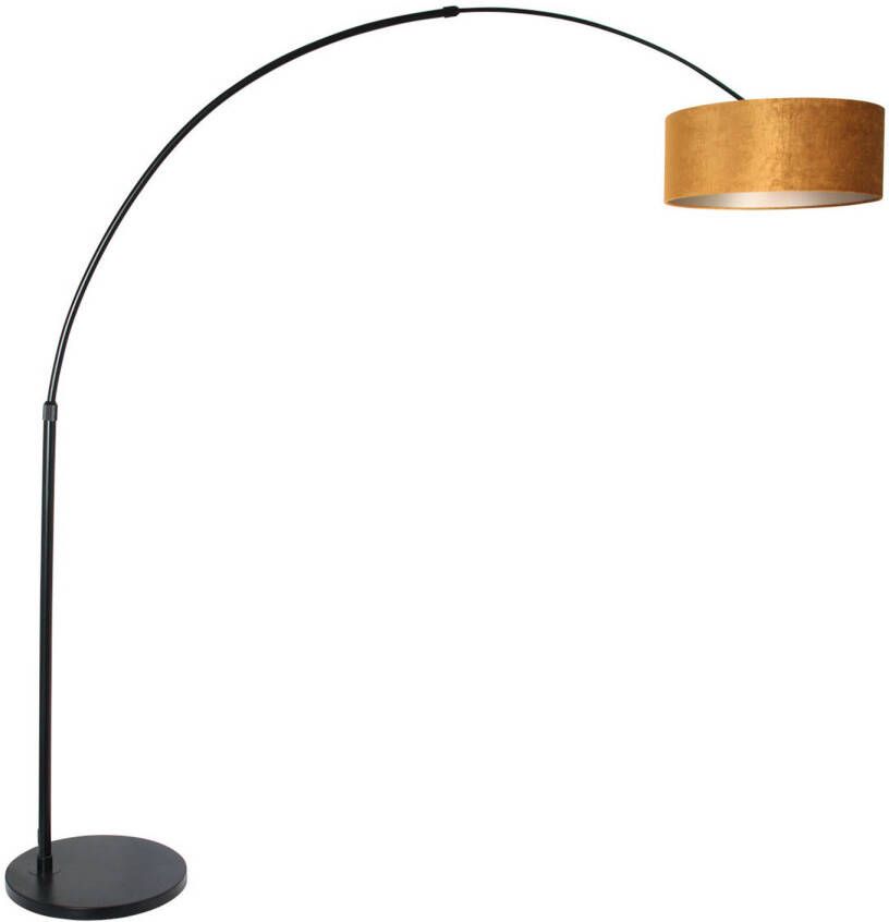 Steinhauer Sparkled vloerlamp zwart met gouden lampenkap boogarmatuur
