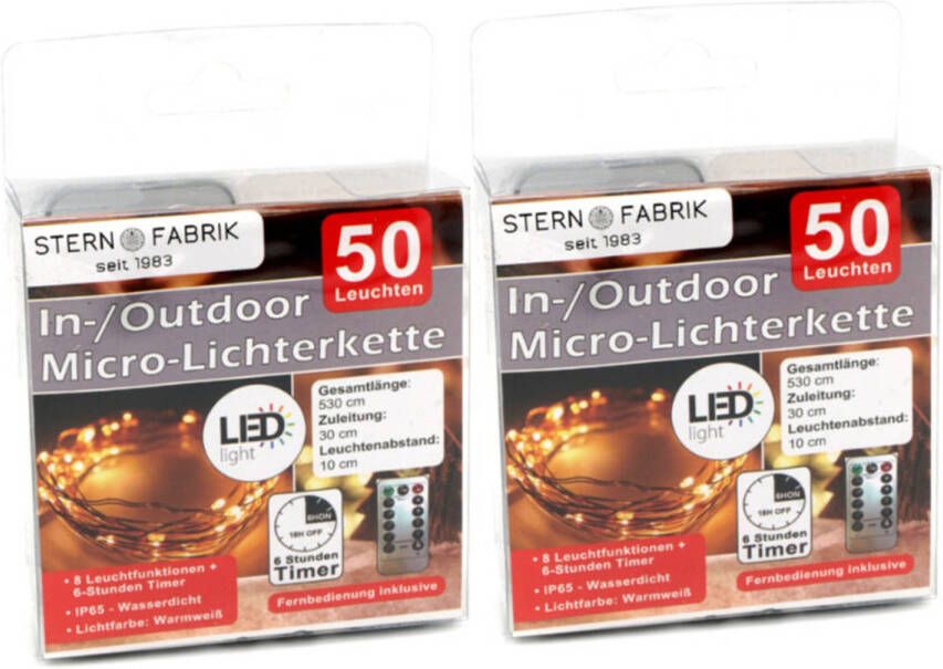 Stern Fabrik lichtdraad zilverdraad 50 leds 2x warm wit 500 cm Lichtsnoeren