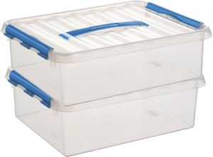 Sunware 2x Q-Line opberg boxen opbergdozen 12 liter 38 x 30 x 12 cm kunststof A4 formaat opslagbox Opbergbak kunststof transparant blauw Opbergbox