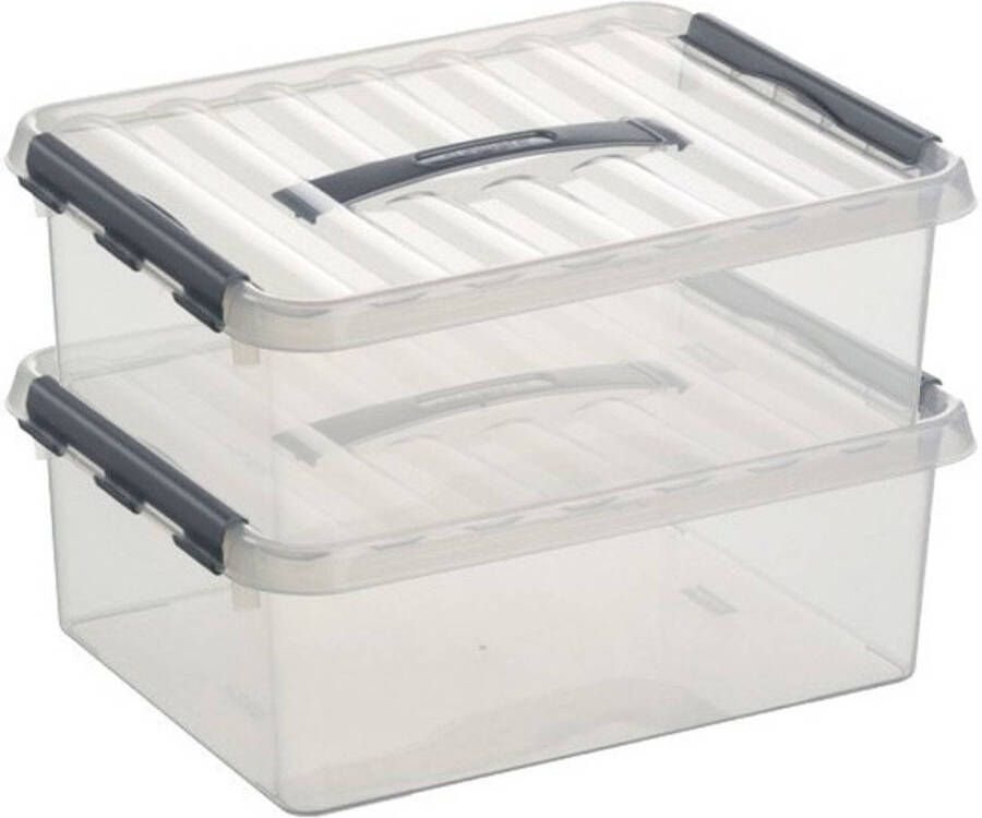 Sunware 2x Q-Line opberg boxen opbergdozen 12 liter 40 x 30 x 14 cm kunststof A4 formaat opslagbox Opbergbak kunststof transparant rood Opbergbox