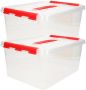 Sunware 2x Q-Line opberg boxen opbergdozen 15 liter 40 x 30 x 18 cm kunststof A4 formaat opslagbox Opbergbak kunststof transparant rood Opbergbox - Thumbnail 1