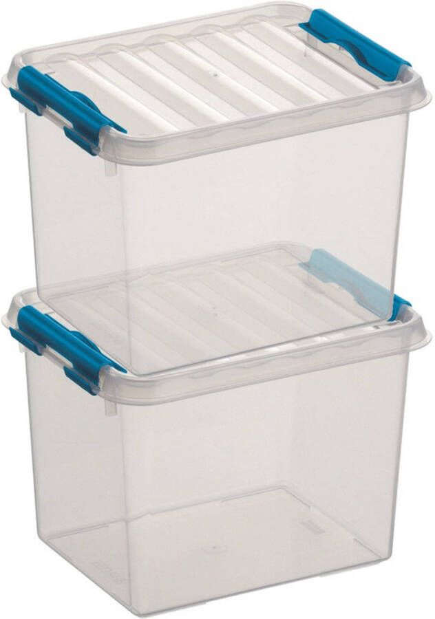 Sunware 2x Q-Line opberg boxen opbergdozen 3 liter 20 x 15 x 14 cm kunststof Opslagbox Opbergbak transparant blauw kunststof Opbergbox