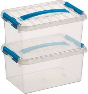 Sunware 2x Q-Line opberg boxen opbergdozen 6 liter 30 x 20 x 14 cm kunststof Opslagbox Opbergbak kunststof transparant blauw Opbergbox