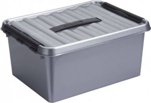 Sunware 2x Opberg box opbergdoos 15 liter 40 cm zilver zwart A4 formaat pslagbox Opbergbak kunststof Opbergbox