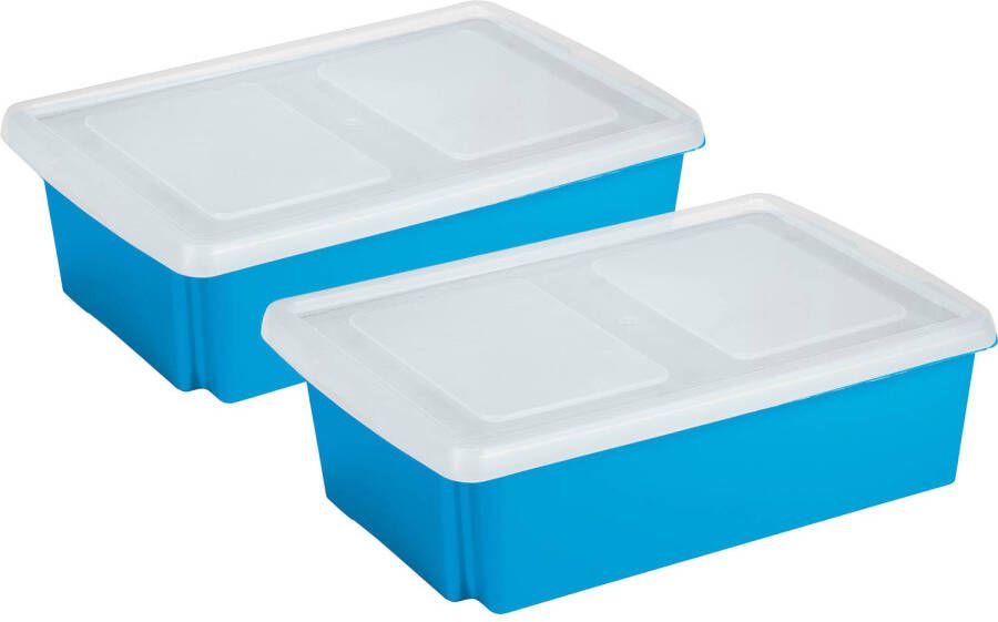 Sunware 2x opslagbox kunststof 30 liter blauw 59 x 39 x 17 cm met deksel Opbergbox