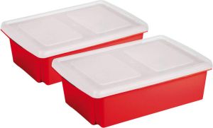 Sunware 2x stuks opslagboxen 30 liter rood 59 x 39 x 17 cm met afsluitbare deksel Opbergbox