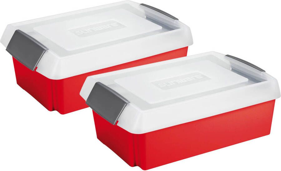 Sunware 2x opslagbox kunststof 30 liter rood 59 x 39 x 17 cm met extra hoge deksel Opbergbox