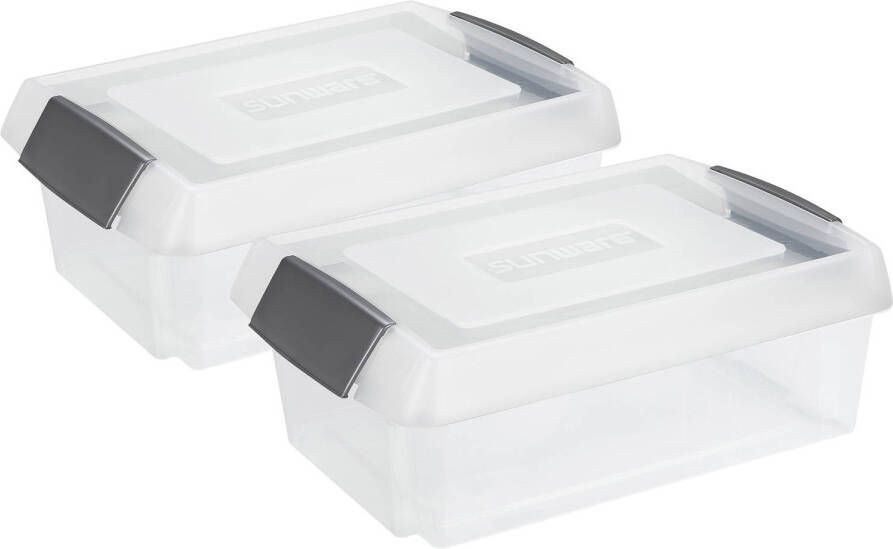 Sunware 2x opslagbox kunststof 30 liter transparant 59 x 39 x 17 cm met extra hoge deksel Opbergbox