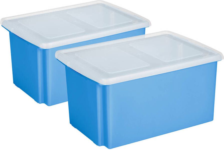 Sunware 2x opslagboxen 51 liter blauw 59 x 39 x 29 cm met afsluitbare deksel Opbergbox