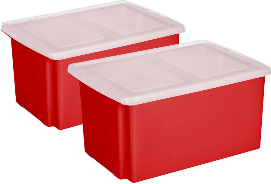 Sunware 2x opslagboxen 51 liter rood 59 x 39 x 29 cm met afsluitbare deksel Opbergbox