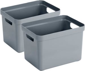 Sunware 2x stuks blauwgrijze opbergboxen opbergdozen opbergmanden kunststof 18 liter opbergbakken Opbergbox