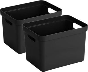 Sunware 2x stuks zwarte opbergboxen opbergdozen opbergmanden kunststof 18 liter opbergbakken Opbergbox