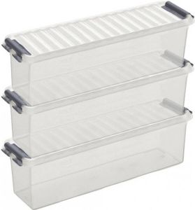 Sunware 3x Q-Line opberg boxes opbergdozen 1 3 liter 27 x 8 4 x 9 cm kunststof Langwerpige smalle opslagbox Opbergbak kunststof transparant zilver Opbergbox