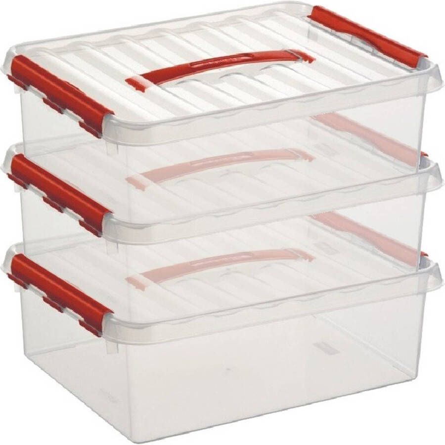 Sunware Q-Line opberg boxen opbergdozen 10 liter 40 x 30 x 11 cm kunststof A4 formaat opslagbox Opbergbak kunststof transparant rood Opbergbox